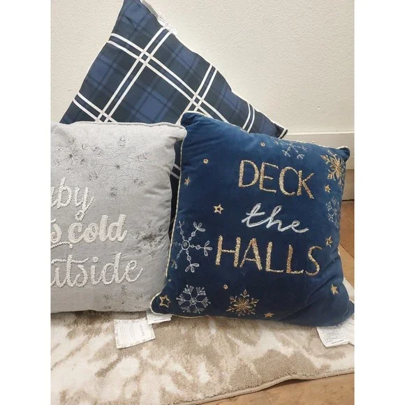 Lacourte Accents Lacourte Deck The Halls Decorative Pillow 2 X 20 Royal Blue Velvet Msrp75 Poshmark